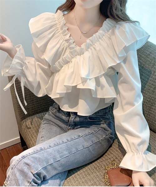 おしゃれスタ(オシャレスタ)の「オフショルダーフリルブラウス(シャツ/ブラウス・レディース・ブラック/ホワイト・XL/L/S/M)」の6枚目の写真