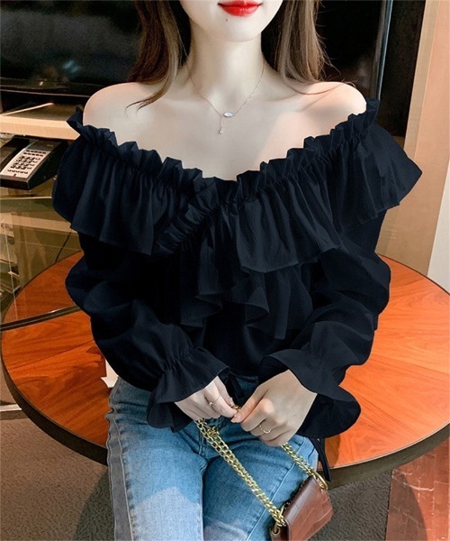 おしゃれスタ(オシャレスタ)の「オフショルダーフリルブラウス(シャツ/ブラウス・レディース・ブラック/ホワイト・XL/L/S/M)」の8枚目の写真