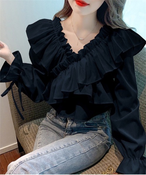 おしゃれスタ(オシャレスタ)の「オフショルダーフリルブラウス(シャツ/ブラウス・レディース・ブラック/ホワイト・XL/L/S/M)」の9枚目の写真