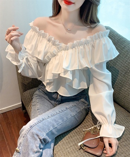おしゃれスタ(オシャレスタ)の「オフショルダーフリルブラウス(シャツ/ブラウス・レディース・ブラック/ホワイト・XL/L/S/M)」の10枚目の写真