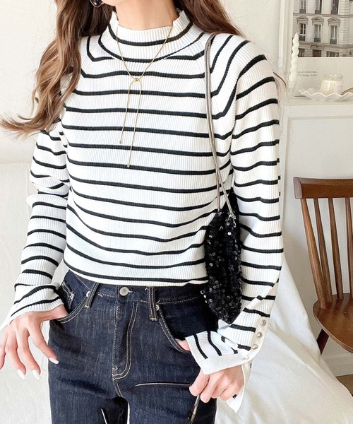 classicalelf(クラシカルエルフ)の「色違いで欲しくなっちゃう定番item。袖ボタンハイネックリブニット(無地・ボーダー)(ニット/セーター・レディース・モカ/ホワイト系その他/ブラック系その他/グレー/ブラック/アイボリー・LARGE/MEDIUM/SMALL/X-LARGE)」の20枚目の写真