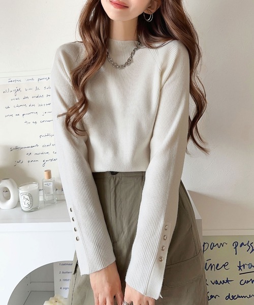 classicalelf(クラシカルエルフ)の「色違いで欲しくなっちゃう定番item。袖ボタンハイネックリブニット(無地・ボーダー)(ニット/セーター・レディース・モカ/ホワイト系その他/ブラック系その他/グレー/ブラック/アイボリー・LARGE/MEDIUM/SMALL/X-LARGE)」の15枚目の写真