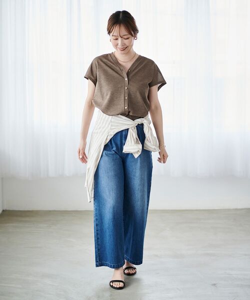 le.coeur blanc(ルクールブラン)の「リネンタッチミラノリブベスト×スカートセット(ワンピース・レディース・ネイビー/モカ・38)」の8枚目の写真