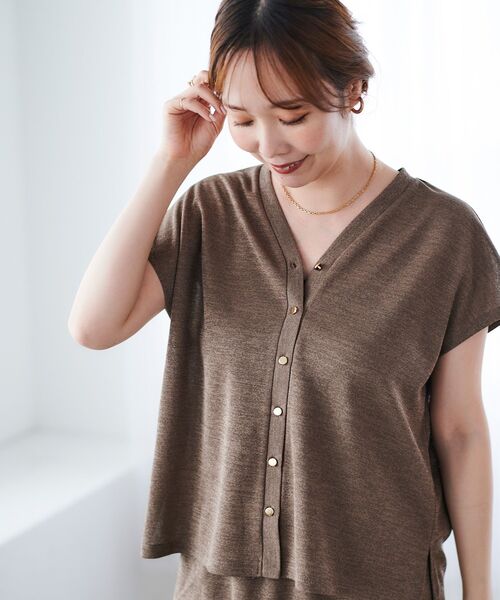 le.coeur blanc(ルクールブラン)の「リネンタッチミラノリブベスト×スカートセット(ワンピース・レディース・ネイビー/モカ・38)」の4枚目の写真