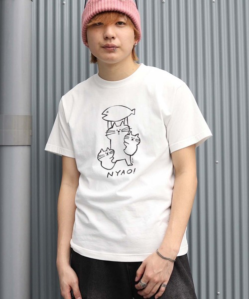 UNIT CHEST(ユニットチェスト)の「【UNIT CHEST】unique unisex T-shirt NYAO! by kikki(Tシャツ/カットソー・メンズ・ホワイト/ブラック・L/M/S)」の21枚目の写真