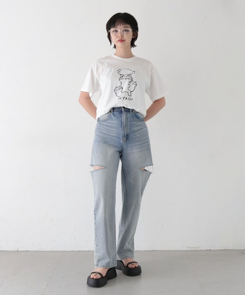 UNIT CHEST(ユニットチェスト)の「【UNIT CHEST】unique unisex T-shirt NYAO! by kikki(Tシャツ/カットソー・メンズ・ホワイト/ブラック・L/M/S)」の17枚目の写真