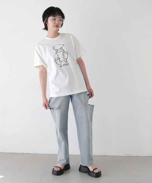 UNIT CHEST(ユニットチェスト)の「【UNIT CHEST】unique unisex T-shirt NYAO! by kikki(Tシャツ/カットソー・メンズ・ホワイト/ブラック・L/M/S)」の15枚目の写真