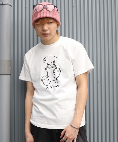 UNIT CHEST(ユニットチェスト)の「【UNIT CHEST】unique unisex T-shirt NYAO! by kikki(Tシャツ/カットソー・メンズ・ホワイト/ブラック・L/M/S)」の22枚目の写真