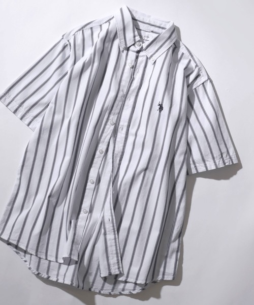 U.S. POLO ASSN.(ユーエスポロアッスン)の「U.S. POLO ASSN./ユーエスポロアッスン 別注 ワンポイント刺繍 ボタンダウン 半袖シャツ レディース メンズ(シャツ/ブラウス・メンズ・ブラック/ホワイト系その他2/ベージュ/ネイビー/ブルー系その他/ホワイト/ホワイト系その他・LL/M/L)」の1枚目の写真