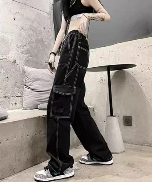 セール】ゴムウエストストリートボーイッシュカーゴデニスパンツ