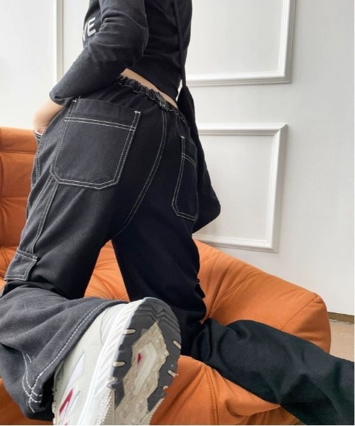 セール】ゴムウエストストリートボーイッシュカーゴデニスパンツ