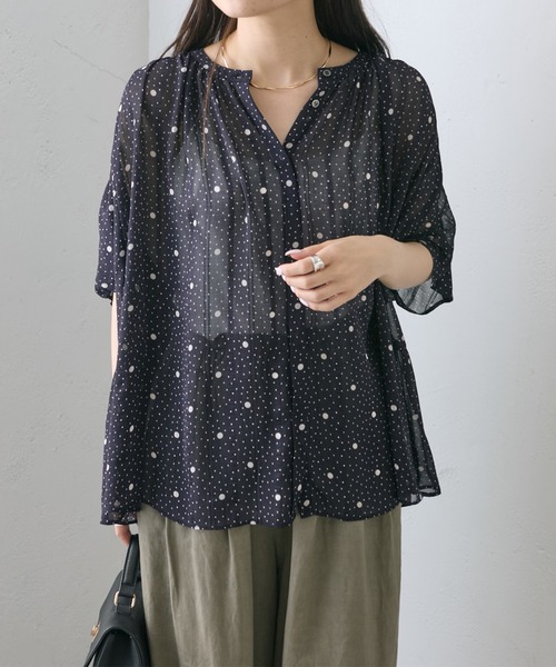 PUAL CE CIN(ピュアルセシン)の「ドットシフォンブラウス(シャツ/ブラウス・レディース・ネイビー/アイボリー・FREE)」の2枚目の写真
