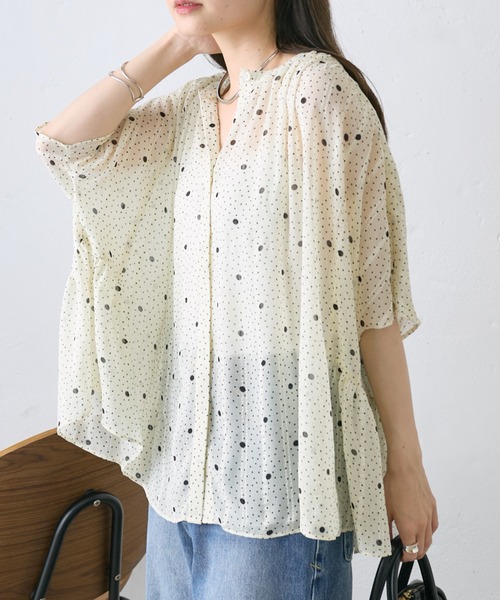 PUAL CE CIN(ピュアルセシン)の「ドットシフォンブラウス(シャツ/ブラウス・レディース・ネイビー/アイボリー・FREE)」の1枚目の写真
