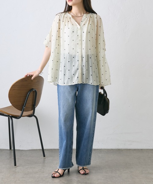 PUAL CE CIN(ピュアルセシン)の「ドットシフォンブラウス(シャツ/ブラウス・レディース・ネイビー/アイボリー・FREE)」の6枚目の写真