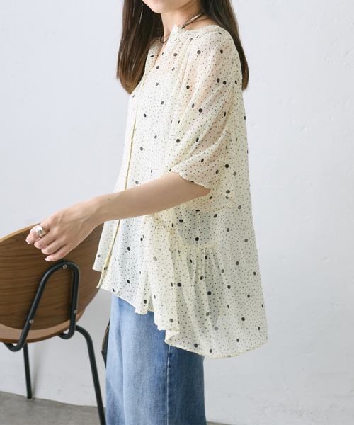 PUAL CE CIN(ピュアルセシン)の「ドットシフォンブラウス(シャツ/ブラウス・レディース・ネイビー/アイボリー・FREE)」の4枚目の写真