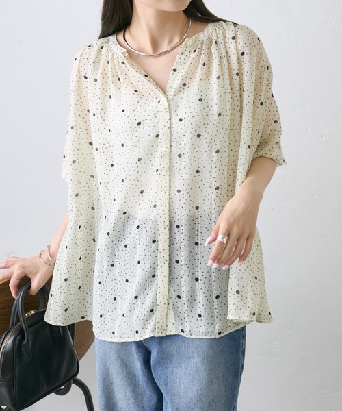 PUAL CE CIN(ピュアルセシン)の「ドットシフォンブラウス(シャツ/ブラウス・レディース・ネイビー/アイボリー・FREE)」の3枚目の写真