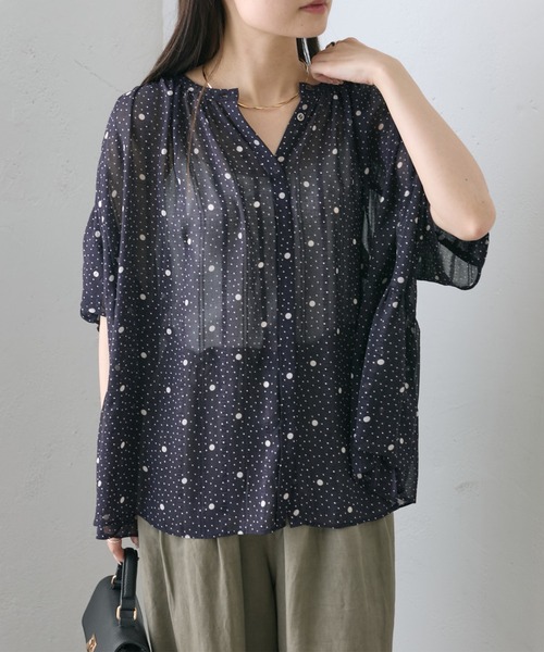 PUAL CE CIN(ピュアルセシン)の「ドットシフォンブラウス(シャツ/ブラウス・レディース・ネイビー/アイボリー・FREE)」の10枚目の写真