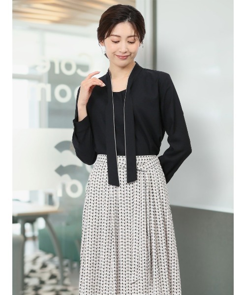 【セール】m.f.エディトリアル レディース【ストレッチ】【ウォッシャブル】【イージーケア】 パイピングボウタイ 8分袖プルオーバーブラウス（シャツ/ブラウス）｜m.f.editorial（エムエフエディトリアル）