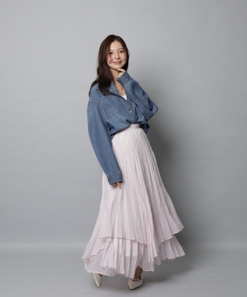 Apuweiser-riche（アプワイザーリッシェ）の「ワッシャープリーツレイヤードスカート（スカート・レディース・ブラック/ダークブラウン/ブルーグレー/ピンク系その他5・1/0/2）」の10枚目の写真