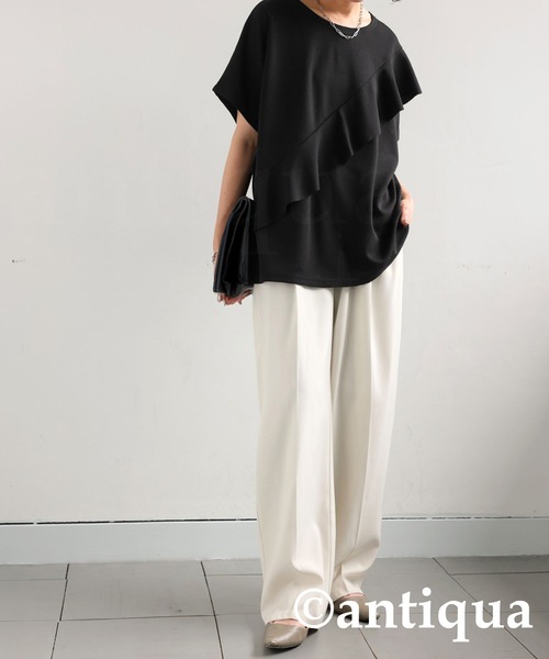 antiqua(アンティカ)の「フリルトップス(Tシャツ/カットソー・レディース・ホワイト/ブラック・ONESIZE)」の10枚目の写真