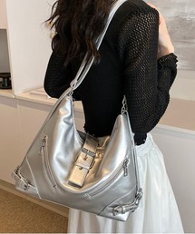 FREE STYLISTS | Y2K ベルト デザイン 外ポケット ショルダーバッグ 3way 大容量 A4収納可能 通勤斜めがけバッグ(ショルダーバッグ)