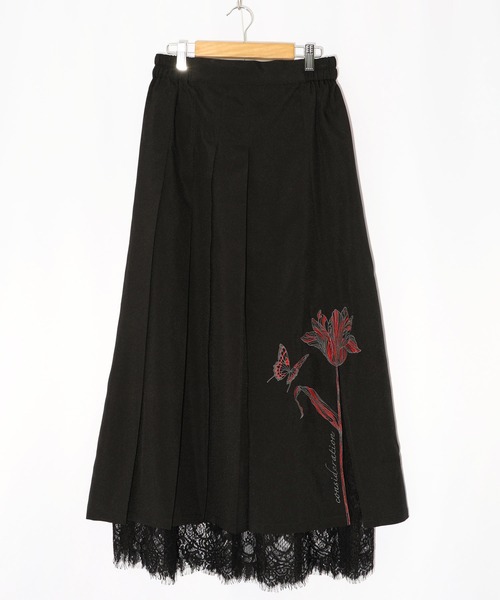 プープレフルルのチューリップ刺繍スカート　ブラック プープレフルルのチューリップ刺繍スカート ブラック プープレフルルの