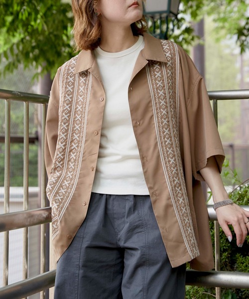 BEIGE, ベイジ 刺繍 ノーカラーシャツ バンドカラーシャツ 楽天市場】バンドカラーシャツ 長袖 シャツ ブラウス レディース