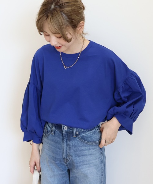 AMERICAN HOLIC(アメリカンホリック)の「ドルマンギャザースリーブプルオーバー(Tシャツ/カットソー・レディース・ブラック/ブルー/グリーン・FREE)」の1枚目の写真