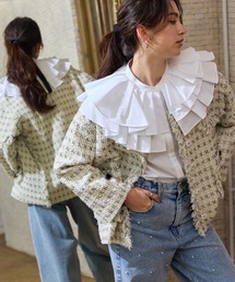 Rose Tiara｜ローズティアラのノーカラージャケット（ツイード）通販