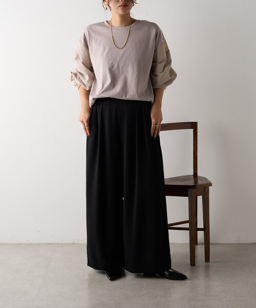 Jena espace merveilleux(ジェナ エスパスメルヴェイユ)の「異素材ランタンスリーブカットソー(Tシャツ/カットソー・レディース・カーキ/ブラック/グレー・FREE)」の13枚目の写真