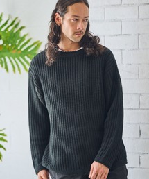 メンズのニット/セーター（ブラック/黒色系・ボートネック