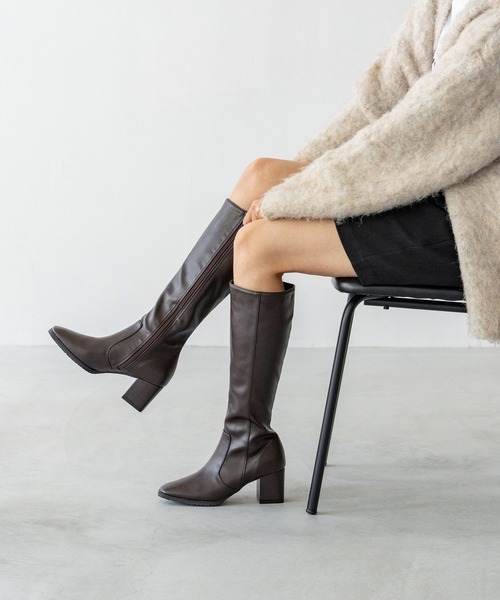 晴雨兼用 】 スクエアトゥ 美シルエット ロングブーツ（ブーツ