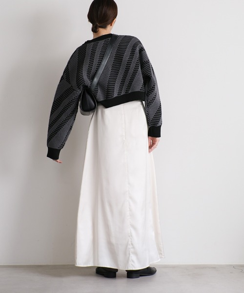 セール】編み地切替ショート丈柄ニットトップス（Tシャツ