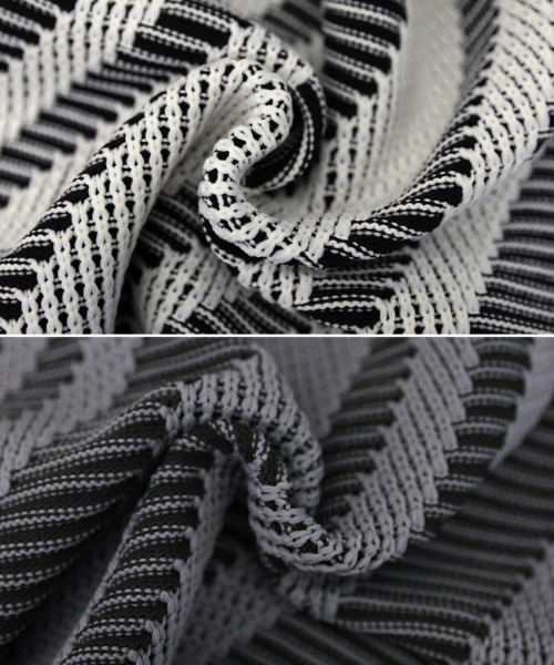 セール】編み地切替ショート丈柄ニットトップス（Tシャツ