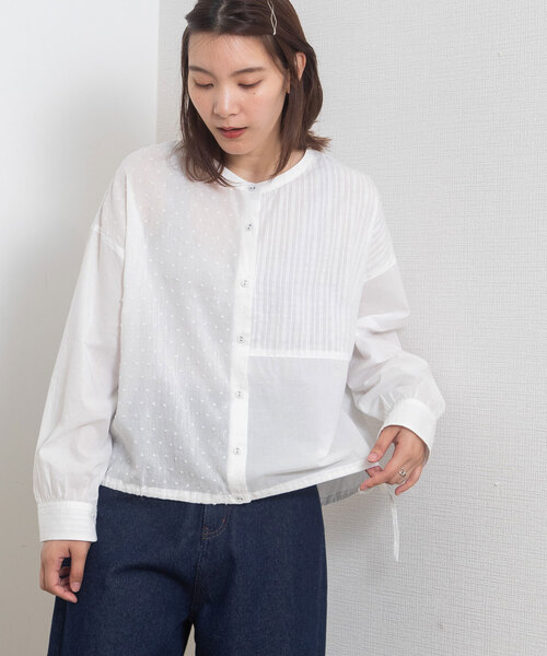 POU DOU DOU(プードゥドゥ)の「ドロストテールパッチワークブラウス(シャツ/ブラウス・レディース・ネイビー/オフホワイト/ブラック・M)」の2枚目の写真