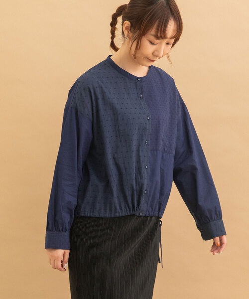 POU DOU DOU(プードゥドゥ)の「ドロストテールパッチワークブラウス(シャツ/ブラウス・レディース・ネイビー/オフホワイト/ブラック・M)」の18枚目の写真