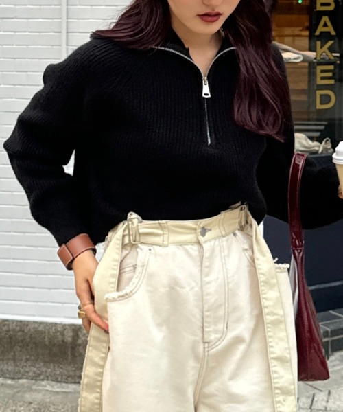 efill（エフィル）の「ハーフジップ ニット（ニット/セーター・レディース・ホワイト/ブラック・FREE）」の2枚目の写真