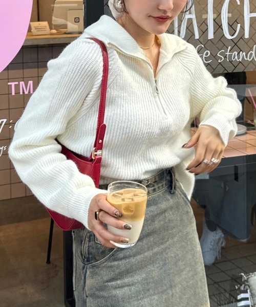 efill（エフィル）の「ハーフジップ ニット（ニット/セーター・レディース・ホワイト/ブラック・FREE）」の3枚目の写真