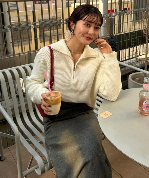 efill（エフィル）の「ハーフジップ ニット（ニット/セーター・レディース・ホワイト/ブラック・FREE）」の5枚目の写真