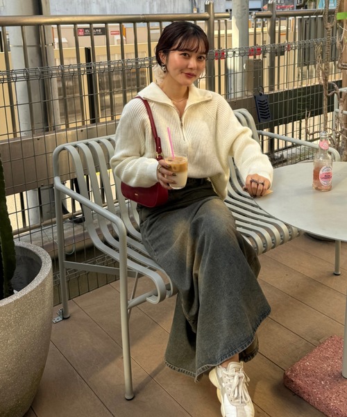 efill（エフィル）の「ハーフジップ ニット（ニット/セーター・レディース・ホワイト/ブラック・FREE）」の7枚目の写真