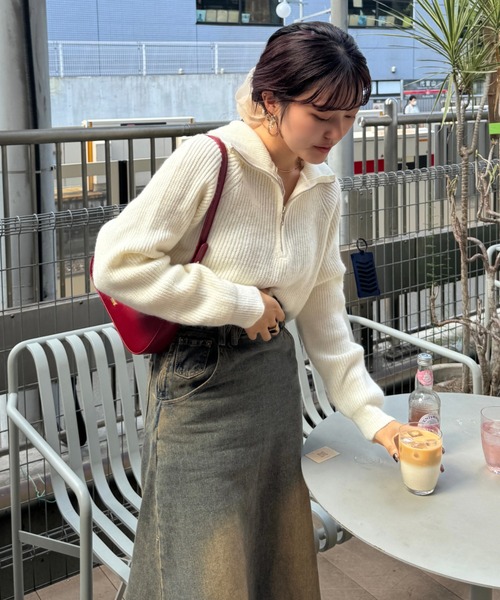 efill（エフィル）の「ハーフジップ ニット（ニット/セーター・レディース・ホワイト/ブラック・FREE）」の8枚目の写真