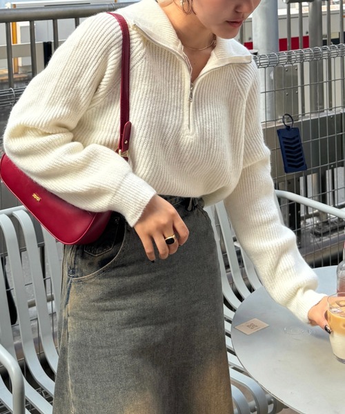 efill（エフィル）の「ハーフジップ ニット（ニット/セーター・レディース・ホワイト/ブラック・FREE）」の9枚目の写真