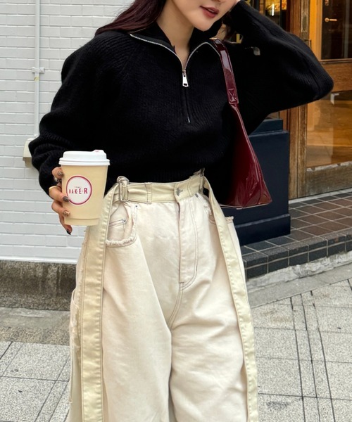 efill（エフィル）の「ハーフジップ ニット（ニット/セーター・レディース・ホワイト/ブラック・FREE）」の15枚目の写真