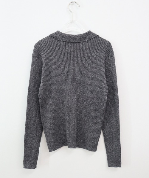 HEILIS(ヘイリス)の「【定番人気!HIT ITEM!】【original】フィンガーホール付きロングスリーブラメポロニット/ブラック グレー チャコール ブルー ブラウン モカ ベージュ ネイビー ニット トップス リブ カーディガン 長袖 プルオーバー ノームコア シティガール 春服 秋服 冬服 韓国 シンプル 無地 リブ カーディガン ラメ オフィスカジュアル 指抜き 指穴 前開き コンパクト 長袖 トップス(ポロシャツ・レディース・モカ/ブラック/グレー/ブルー/ネイビー/ブラウン/ピンク・FREE)」の16枚目の写真
