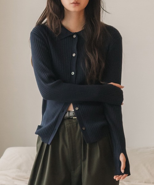 美品✨24モデル　セオリー　ポロニットカーディガン　メリノキャメロン　ブラック セール】【新色追加】【original】フィンガーホール付きロングスリーブ