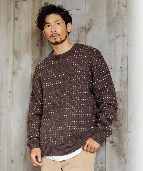 B:MING by BEAMS（ビーミングバイビームス）の「5ゲージ ドット ジャカード ニット（ニット/セーター・メンズ・チャコールグレー/ブラウン・SMALL/MEDIUM/LARGE/X-LARGE）」の9枚目の写真