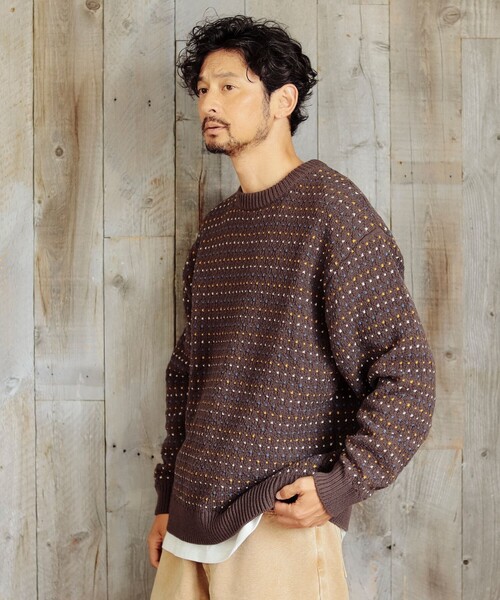B:MING by BEAMS（ビーミングバイビームス）の「5ゲージ ドット ジャカード ニット（ニット/セーター・メンズ・チャコールグレー/ブラウン・SMALL/MEDIUM/LARGE/X-LARGE）」の11枚目の写真