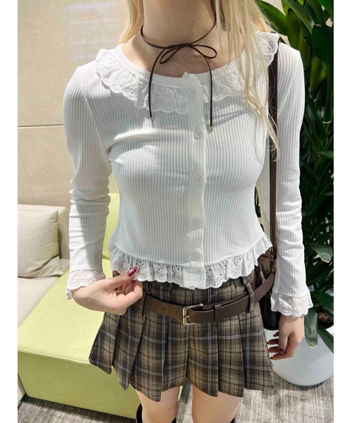 PHILLY(フィリー)の「【PHILLY】レースパイピングカーディガン(カーディガン/ボレロ・レディース・ピンク/ホワイト・FREE)」の3枚目の写真