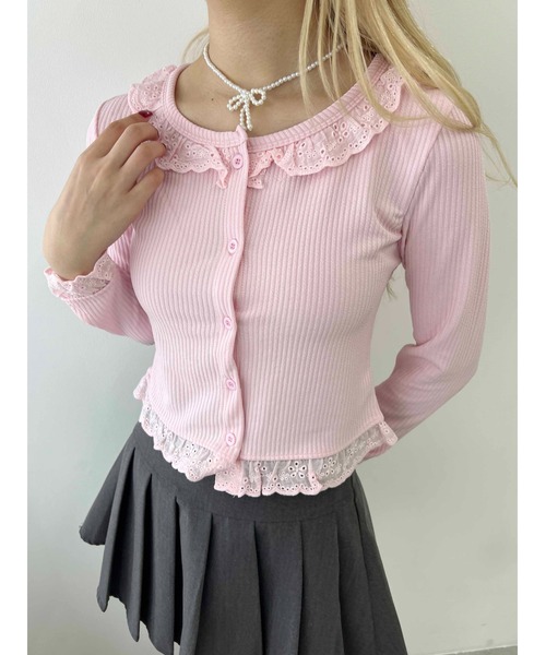 PHILLY(フィリー)の「【PHILLY】レースパイピングカーディガン(カーディガン/ボレロ・レディース・ピンク/ホワイト・FREE)」の7枚目の写真