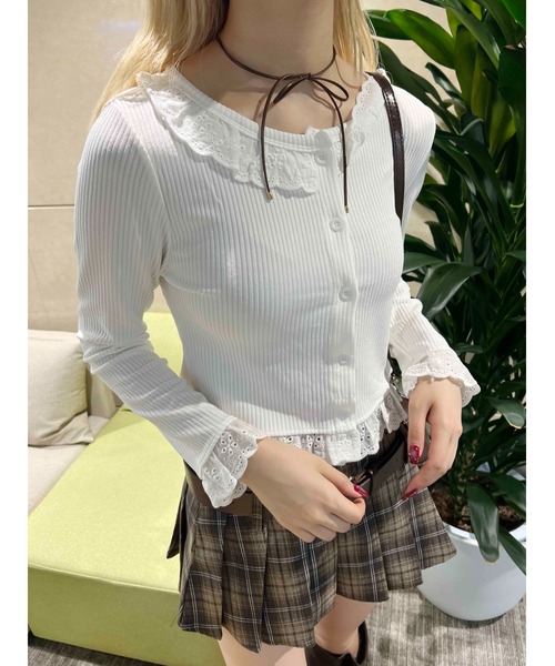 PHILLY(フィリー)の「【PHILLY】レースパイピングカーディガン(カーディガン/ボレロ・レディース・ピンク/ホワイト・FREE)」の5枚目の写真